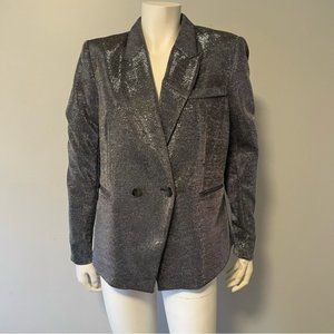H&M Glittery Double Breasted Metallic Silver  Jacket Size 12